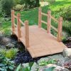 Free Shipping Garden Bridge, Classic Wooden Arch With Safety Rails Natural Finished Footbridge, Decorative Pond Landscaping, Backyard Creek Or Farm  Y