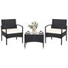 3 Pieces Patio Wicker Rattan Furniture Set With Cushion For Lawn Backyard