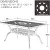 60" X 36" Rectangle Outdoor Patio Dining Table, Powder-Coated Cast Aluminum Frame With Umbrella Hole Metal Rust-Free Furniture For Lawn Garden Backyar