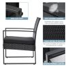 3 Pieces Patio Set Outdoor Wicker Patio Furniture Sets Modern Set Rattan Chair Conversation Sets With Coffee Table For Yard And Bistro (Black)