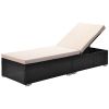 Outdoor Garden 3 Piece Wicker Patio Chaise Lounge Set Adjustable Pe Rattan Reclining Chairs With Cushions And Side Table.