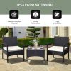 3 Pieces Patio Wicker Rattan Furniture Set With Cushion For Lawn Backyard