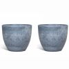 Higold - 10.6 Inch Plastic Plant Pot, Round Planter, Indoor/Outdoor Using, Gift For Birthday, Housewarming, Gray&Blue, Set Of 2