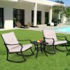 2Pcs Strap Rocking Chair And 1Pc Coffee Table Disassembly And Assembly Black Frame Beige Cushion Three-Piece Rattan Set Rt
