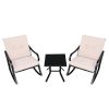 2Pcs Strap Rocking Chair And 1Pc Coffee Table Disassembly And Assembly Black Frame Beige Cushion Three-Piece Rattan Set Rt