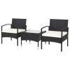 3 Pieces Patio Wicker Rattan Furniture Set With Cushion For Lawn Backyard