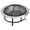 Outdoor Fire Pit With Grill Stainless Steel 29.9"