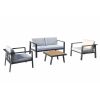 Higold 3801 Pro Nofi Patio Furniture, 4 Pieces Outdoor Conversation Set With Loveseat, Grey Seat Cushions, Matte Charcoal Aluminumframe, Imitated Teak