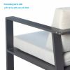 Higold 6801 Nofi Patio Furniture, 7 Pieces Outdoor Dining Set With Grey Cushions, Matte Charcoal Aluminum Frame, Imitated Teak Aluminum Tabletop
