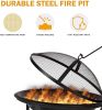 Bosonshop 22'' Outdoor Wood Burning Bbq Grill Firepit Bowl W/Spark Round Mesh Spark Screen Cover Fire Poker Patio Steel Fire Pit Bonfire For Backyard
