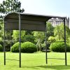 Outdoor 7Ft.Wx4.5Ft.L Iron Double Tiered Backyard Patio Bbq Grill Gazebo With Side Awning, Bar Counters And Hooks, Gray