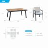 Higold 6801 Nofi Patio Furniture, 7 Pieces Outdoor Dining Set With Grey Cushions, Matte Charcoal Aluminum Frame, Imitated Teak Aluminum Tabletop