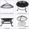 Bosonshop 22'' Outdoor Wood Burning Bbq Grill Firepit Bowl W/Spark Round Mesh Spark Screen Cover Fire Poker Patio Steel Fire Pit Bonfire For Backyard