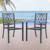 Outdoor Black Stackable Dining Chairs Set Iron Patio Chairs Set Of 2 With Armrest Seating Chairs For Garden, Backyard