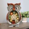 Garden Statue Owl Figurines; Solar Powered Resin Animal Sculpture With 5 Led Lights For Patio; Lawn;  Garden Decor