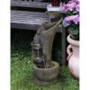 23.5Inches Outdoor Water Fountain With Led Light - Modern Curved Indoor-Outdoor Waterfall Fountain