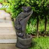 23.5Inches Outdoor Water Fountain With Led Light - Modern Curved Indoor-Outdoor Waterfall Fountain
