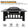 32In 3 In 1Multifunctional Fire Pit Table  Metal Square Patio Firepit Table Bbq Garden Stove With Spark Screen, Cover, Log Grate And Poker For Warmth,