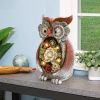 Garden Statue Owl Figurines; Solar Powered Resin Animal Sculpture With 5 Led Lights For Patio; Lawn;  Garden Decor