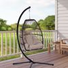 Patio Wicker Folding Hanging Chair,Rattan Swing Hammock Egg Chair With X Type Base And C Type Bracket , With Cushion And Pillow,For Patio,Bedroom Balc