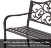 50" Outdoor Patio Bench, Cast Iron 2-Person Metal Bench With Floral Design Backrest, Patio Furniture Chair For Porch Park Garden, Dark Brown