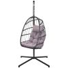 Hammock Chair With Stand, Dark Grey Cushion, Pe Wicker Rattan, Aluminum Fram