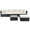 6-Piece Patio Furniture Set Corner Sofa Set With Thick Removable Cushions, Pe Rattan Wicker, Outdoor Garden Sectional Sofa Chair, Removable Beige Cush