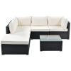 6-Piece Patio Furniture Set Corner Sofa Set With Thick Removable Cushions, Pe Rattan Wicker, Outdoor Garden Sectional Sofa Chair, Removable Beige Cush
