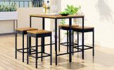 5-Piece Outdoor Patio Wicker Bar Set, Garden Pe Rattan Wicker Dining Table, Square Stool Set, Foldable Tabletop, Acacia Wood Tabletop, High-Dining Bis
