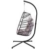 Hammock Chair With Stand, Dark Grey Cushion, Pe Wicker Rattan, Aluminum Fram