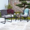 Grand Patio 3 Piece Outdoor Bistro Set With Cushioned Wicker Spring Chairs And Metal Side Table