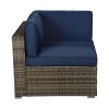 Beefurni Outdoor Garden Patio Furniture 5-Piece Dark Gray Pe Rattan Wicker Sectional Navy Cushioned Sofa Sets With 2 Begie Pillows
