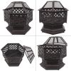 22" Hexagonal Shaped Iron Brazier Wood Burning Fire Pit Decoration For Backyard Poolside