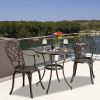 European Style Cast Aluminum Outdoor 3 Piece Patio Bistro Set Of Table And Chairs With Ice Bucket Bronze
