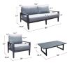Aluminum Outdoor Furniture Set, 4-Piece Garden Aluminum Conversation Set, Patio Sectional Sofa Set With Removable Cushions And Coffee Table For Balcon