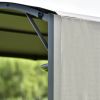 Outdoor 7Ft.Wx4.5Ft.L Iron Double Tiered Backyard Patio Bbq Grill Gazebo With Side Awning, Bar Counters And Hooks, Gray