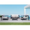 Higold 3801 Pro Nofi Patio Furniture, 4 Pieces Outdoor Conversation Set With Loveseat, Grey Seat Cushions, Matte Charcoal Aluminumframe, Imitated Teak