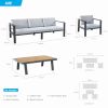 Higold Pro 3801 Nofi Patio Furniture, 4 Pieces Outdoor Three-Seater Conversation Sets With Grey Cushions, Matte Charcoal Aluminum Frame, Imitated Teak