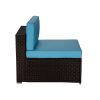 Beefurni Outdoor Garden Patio Furniture 5-Piece Brown Pe Rattan Wicker Sectional Blue Cushioned Sofa Sets With 2 Red Pillows