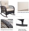 3 Pieces Outdoor Wicker Rocker Patio Bistro Set, Rocking Glider Chairs With Premium Cushions And Armored Glass Top Side Table, Elegant Wicker Patio Bi