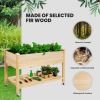 Wood Elevated Planter Bed With Lockable Wheels Shelf And Liner