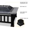 32In 3 In 1Multifunctional Fire Pit Table  Metal Square Patio Firepit Table Bbq Garden Stove With Spark Screen, Cover, Log Grate And Poker For Warmth,