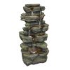 24Inches Rock Outdoor Waterfall Fountain With Led Lights For Garden Decor