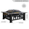 32In 3 In 1Multifunctional Fire Pit Table  Metal Square Patio Firepit Table Bbq Garden Stove With Spark Screen, Cover, Log Grate And Poker For Warmth,