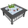 32 Inch Heavy Duty 3 In 1 Metal Square Patio Firepit Table Bbq Garden Stove With Spark Screen Cover Log Grate And Poker For Outside Wood Burning And D