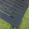 Square Aluminum Outdoor Dining Table 4-Seats Metal Frame Rust Resistant Furniture With Steel Slat Top And Umbrella Hole For Lawn Backyard Garden, Dack