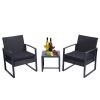 3 Pieces Patio Set Outdoor Wicker Patio Furniture Sets Modern Set Rattan Chair Conversation Sets With Coffee Table For Yard And Bistro (Black)