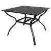 Square Aluminum Outdoor Dining Table 4-Seats Metal Frame Rust Resistant Furniture With Steel Slat Top And Umbrella Hole For Lawn Backyard Garden, Dack
