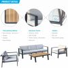 Higold Pro 3801 Nofi Patio Furniture, 4 Pieces Outdoor Three-Seater Conversation Sets With Grey Cushions, Matte Charcoal Aluminum Frame, Imitated Teak