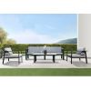 Higold Pro 3801 Nofi Patio Furniture, 4 Pieces Outdoor Three-Seater Conversation Sets With Grey Cushions, Matte Charcoal Aluminum Frame, Imitated Teak